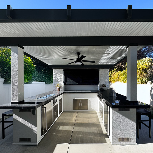 Milos luxury outdoor kitchen with built-in grill and storage